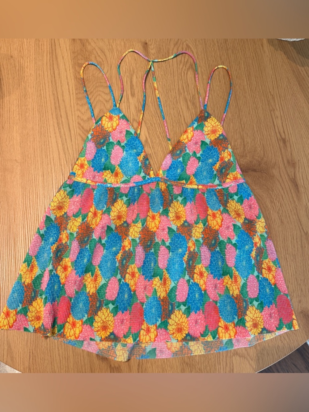 Zara Floral Smocked Tank Top - Blue, Pink, Yellow, Green, Orange